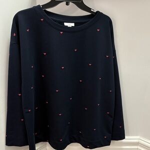 J. Jill Navy Sweatshirt with Pink Heart Accents